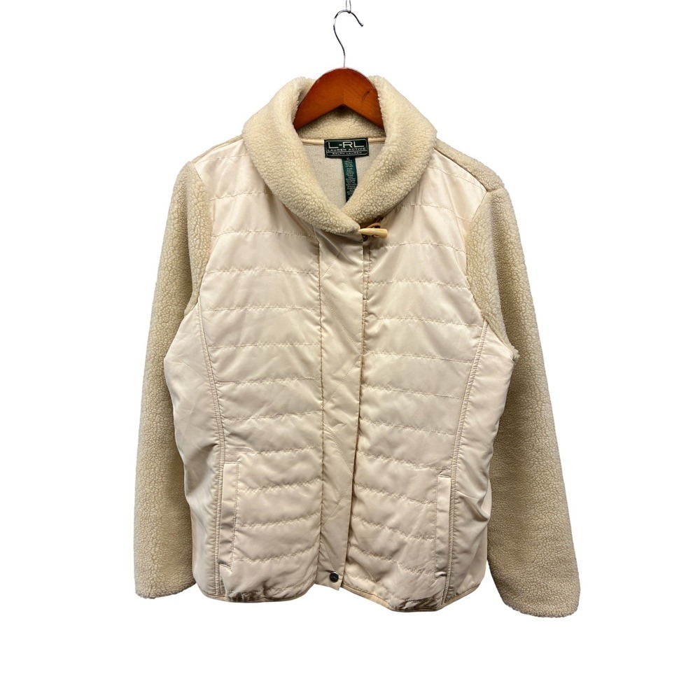 Lauren Ralph Lauren Puffer Fleece Jacket Women's XL Cream Quilted Collar